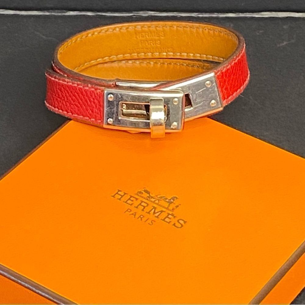 🛍️Hermes Authentic Red Leather Kelly Double Tour Bracelet with Silver Hardware - Picture 13 of 15